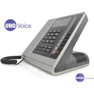 UNOA 5S - Bittel - Single-Line Corded Hospitality Phone with 5 Guest Service Buttons - Silver - UNOA-5S, UNO Series Phones, Hospitality Phone, Guest Room Phone, Hotel Phone