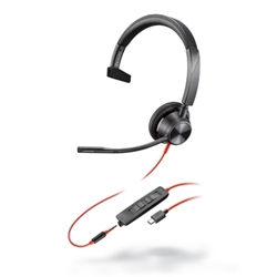 1697HP Poly Blackwire 3315 Monaural USB-C Headset +3.5mm Plug +USB-C/A Adapter
