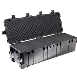 Custom Pelican 1740 Case for Logitech Rally Bar in Black featuring Unbreakable, waterproof, dustproof, chemical resistant, and corrosion proof construction.
